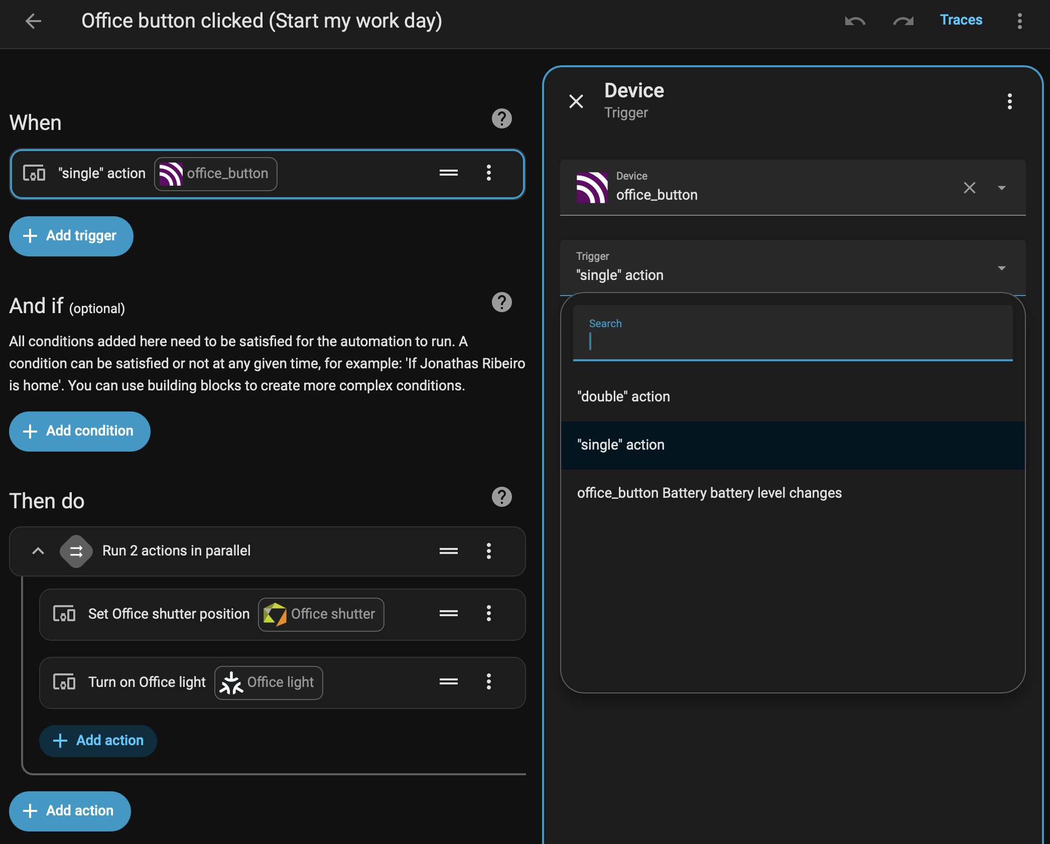 Tuya TS0041 actions in Zigbee2MQTT and Home Assistant triggers
